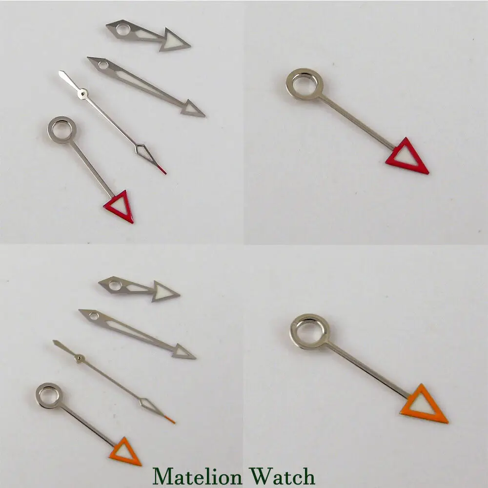 Детали серебряных стрелок часов подходят для Mingzh3804 Miyota8215 821A красные/оранжевые GMT
