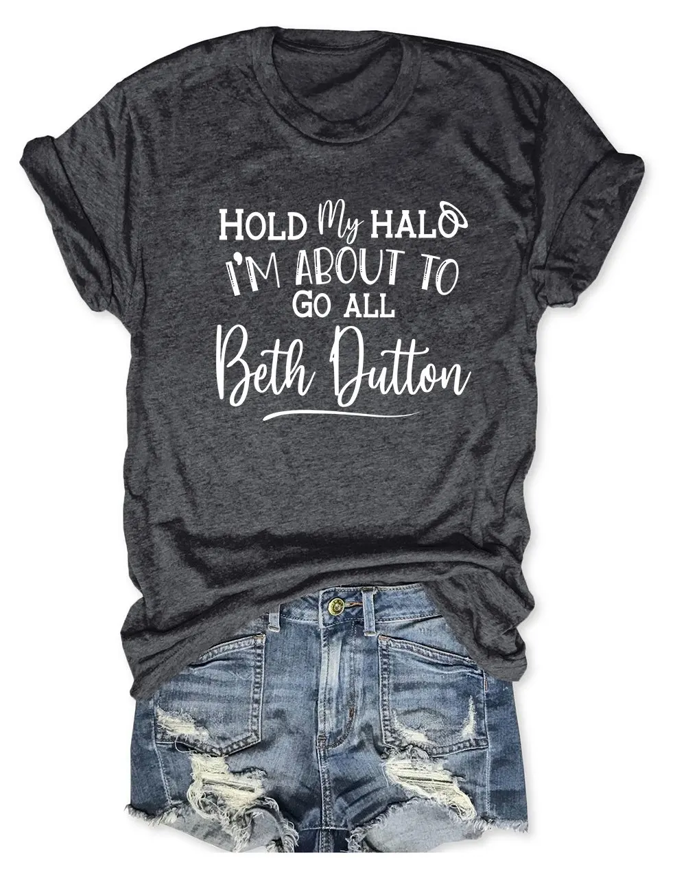 

Rheaclot Hold My Halo I'm About To Go Beth Dutton Women's Cotton T-shirt Ladies Graphic Tee Tops