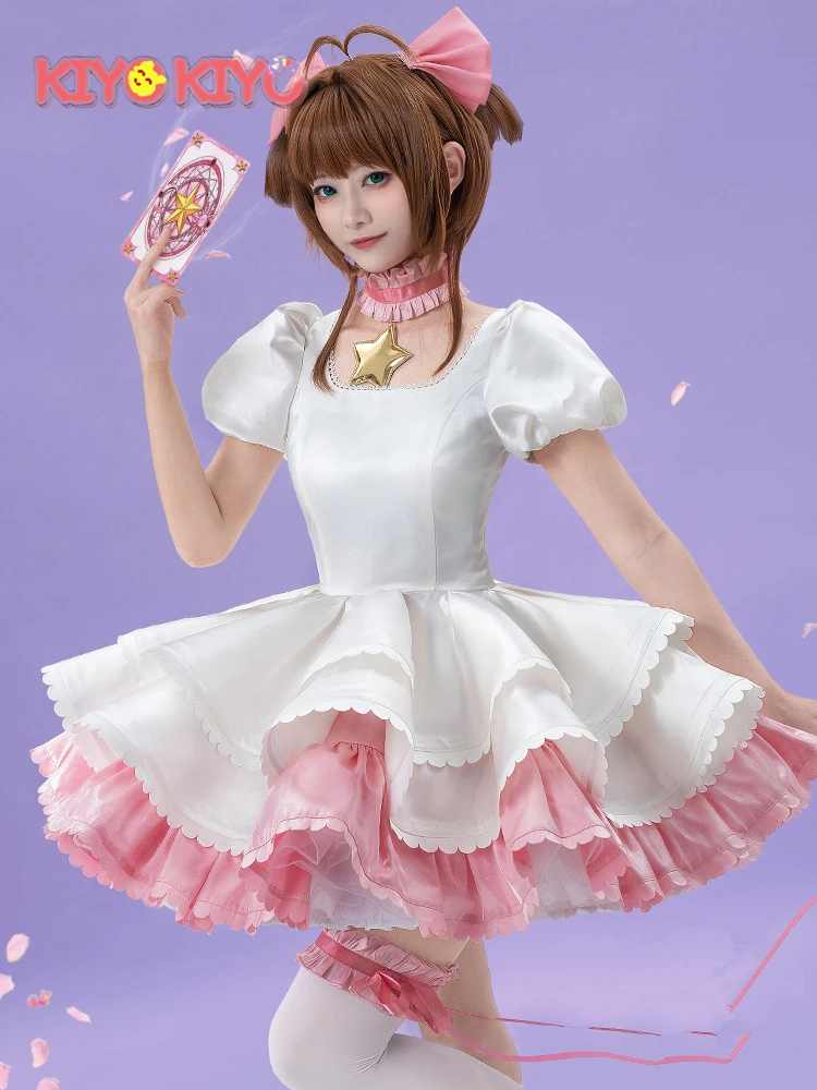 

KIYO-KIYO Anime Cosplays Card Captor Sakura Cosplay Costume pink and White dress Sakura combats Dress Halloween Costumes