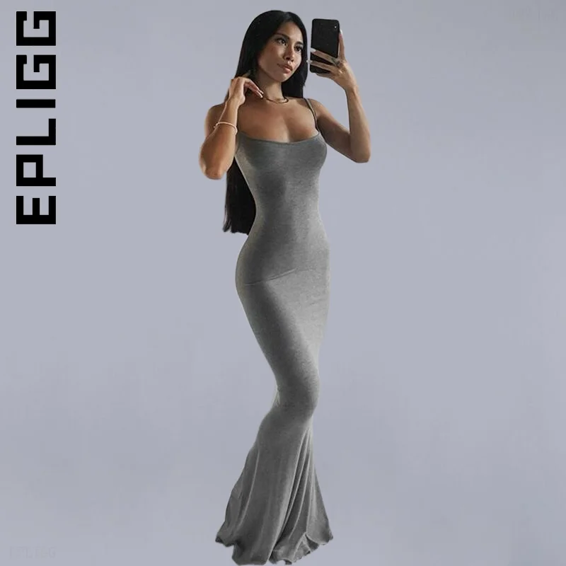 

Платье Epligg, новое женское шикарное сексуальное платье без рукавов, с открытой спиной, тонкое сексуальное платье макси, элегантное корейское...