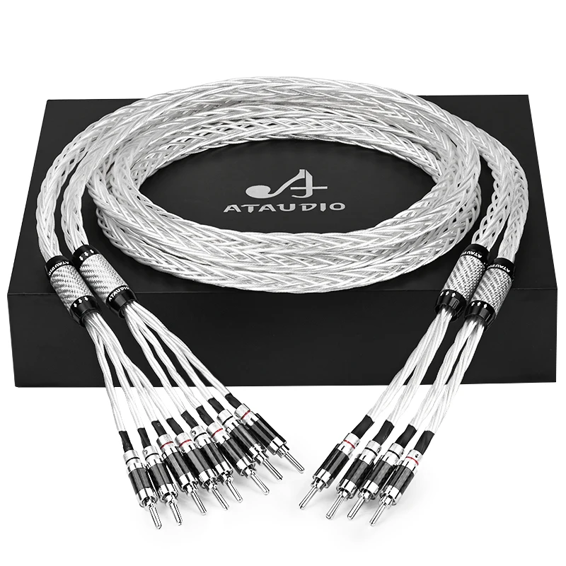 

HIFI two-wire split speaker cable HiFi OCC silver-plated Bi wiring speaker cable self-locking carbon fiber plugs