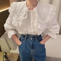womens blouse long sleeve white shirt peter pan collar pearl decoration casual tops female spring autumn shirts chemisiers x105