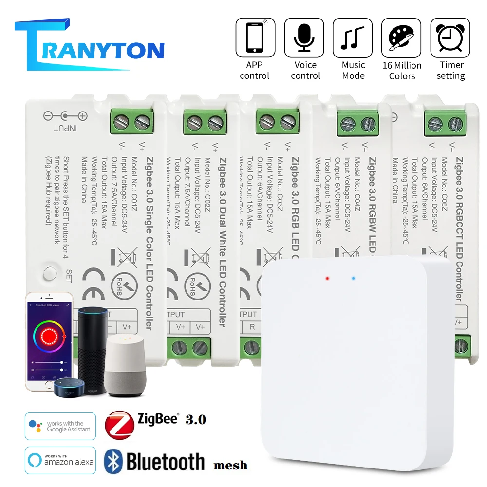 

Zigbee 3.0 DC5V-24V Single Color CCT RGB RGBCCT LED Controller APP/Voice Control Music Mode Timer Setting Brightness Adjustment