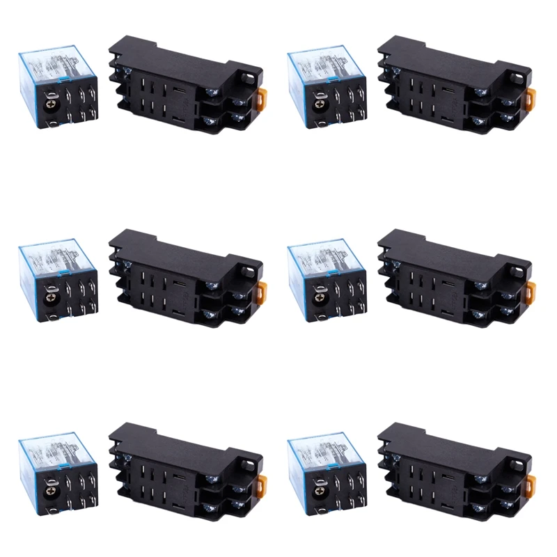 

6X 12V DC Coil Power Relay DPDT LY2NJ HH62P-L JQX-13F 10A With PTF08A Socket Base