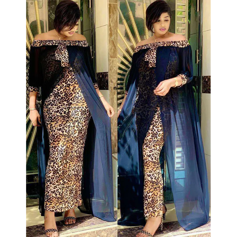 Muslim Dress Pakistani Dress Women Fake Two Leopard Print Loose Waist Pullover Style Abayas for Islam Clothing Turkish Dubai New