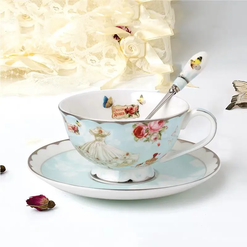 

Homeware Vintage Tea Set English Flower Luxury Reusable Porcelain Utensil Cup Eco Friendly Gift Tasse A Cafe Coffee Cup LG50BD