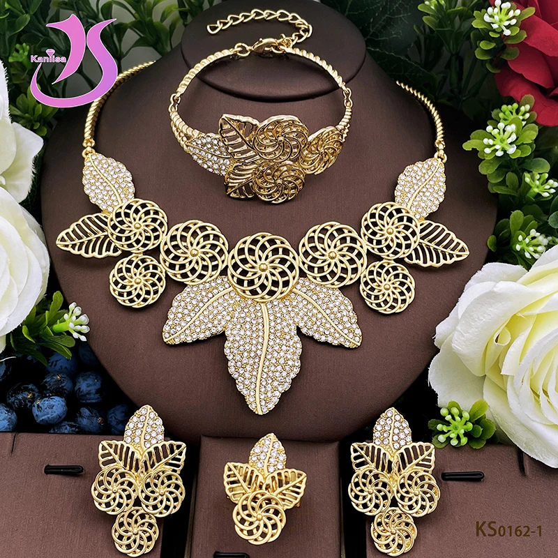 

18k Gold Plated Jewelry Sets For Women Rhinestones Jewelry Maple leaf shape Necklace Sets