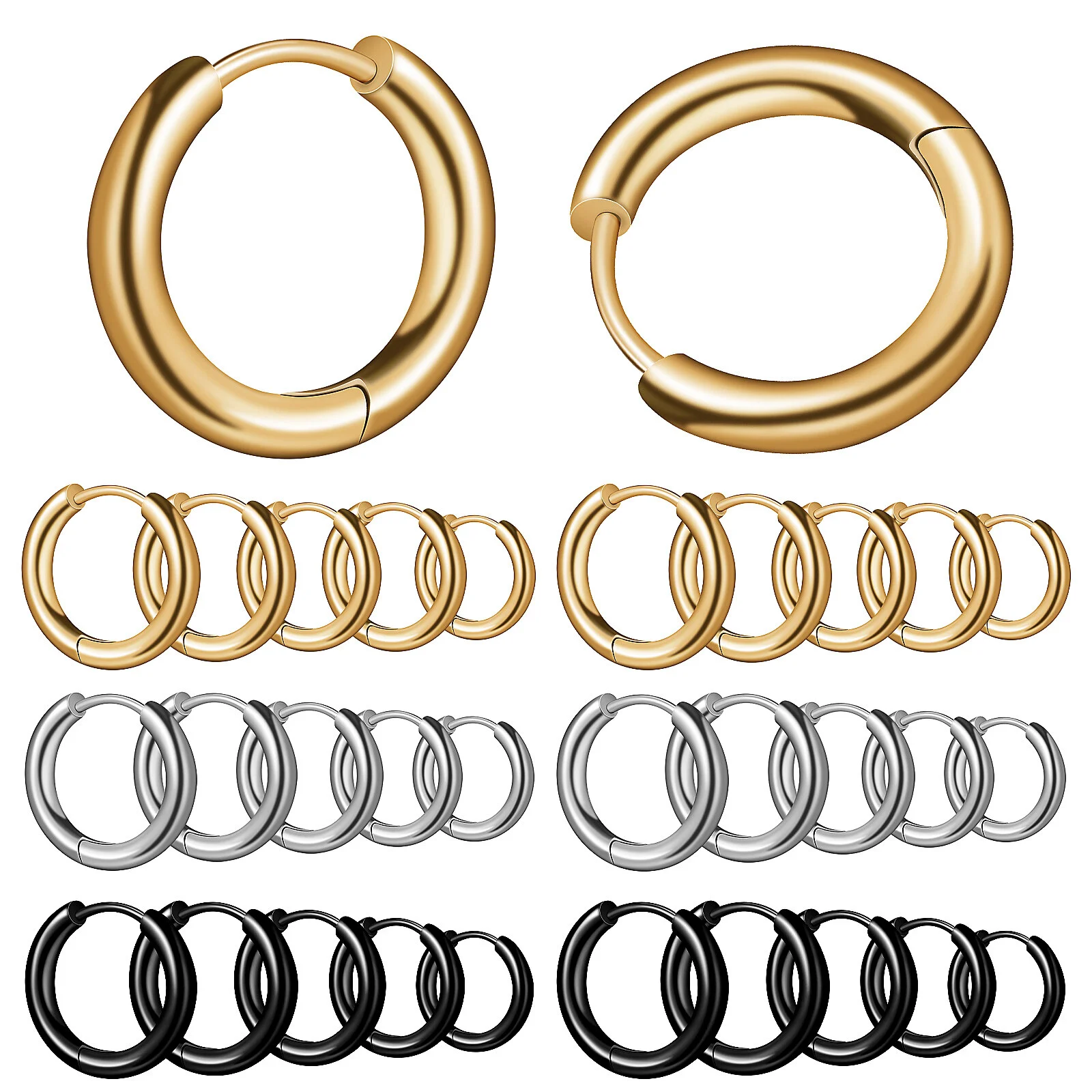 

15 Pairs Hoop Earrings Cartilage Earrings Multi Size Small Hoop Earrings for Men