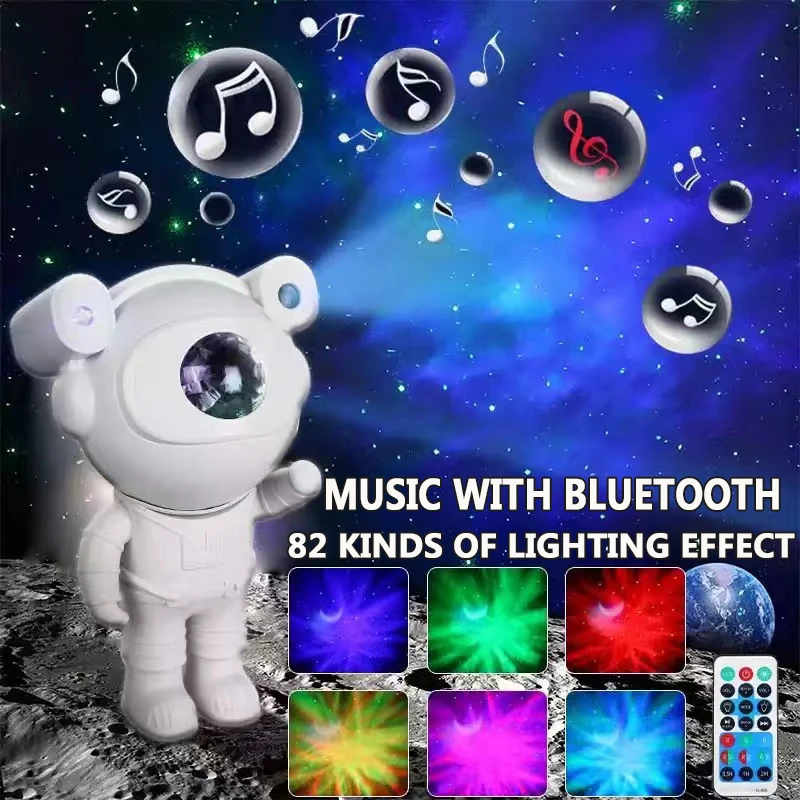 Upgraded Galaxy Night Light Astronaut Starry Nebula Moon Ceiling Sky Projector Light with Timer and Remote Bluetooth Speaker