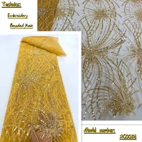 oemg golden african sequins lace fabric 2022 high quality nigerian french tulle beaded groom lace fabric for wedding sew xc0058