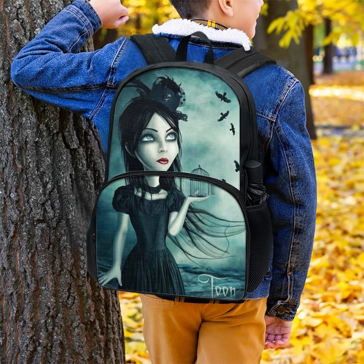 FORUDESIGNS Gothic Cartoon Girls Backpacks Junior High School Schoolbags Stationery Storage Fashion Classic Back Packs