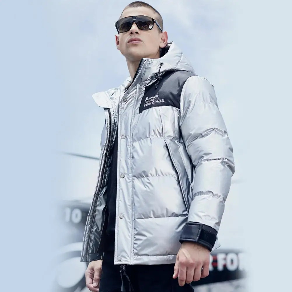 Men Overcoat Patchwork Winter Coldproof Pockets Hood Windbreaker   Men Coat  for Outdoor