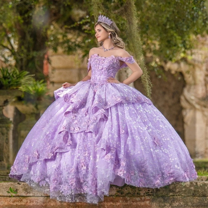 Лавандовые блестящие платья Quinceanera милые принцессы для девочек 16 лет вечерние