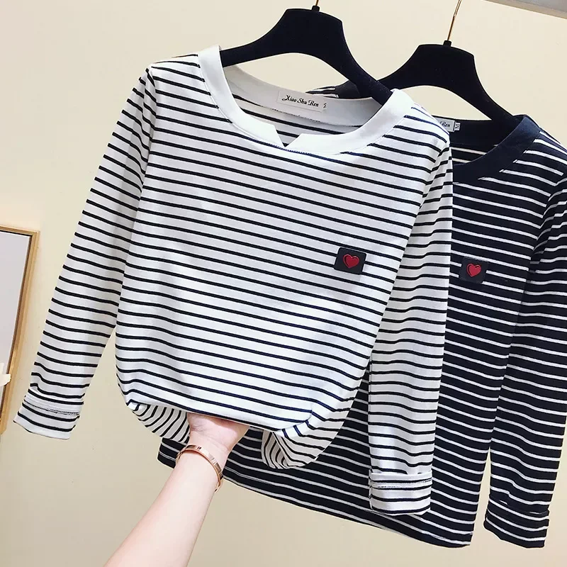 

NEW IN Women Striped T Shirts Long Sleeve 95% Cotton Tops Casual Women Autumn T Shirts Tops Women TopsPull Femme