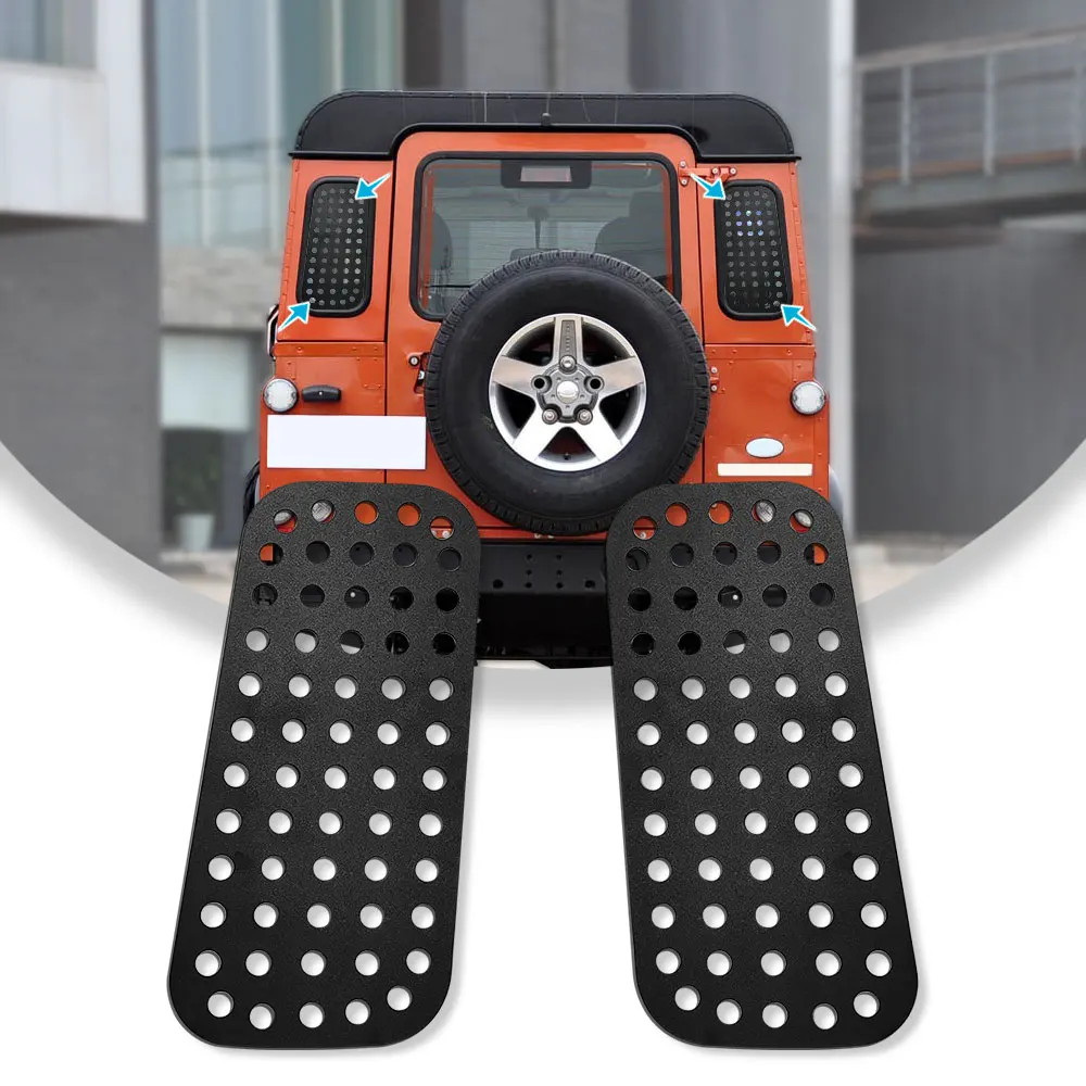 Фото Для Land Rover Defender 90 110 130 2004-2018, черная защитная панель из сплава для стекла заднего бокового окна крыши автомобиля, автомобильные аксессуары №2