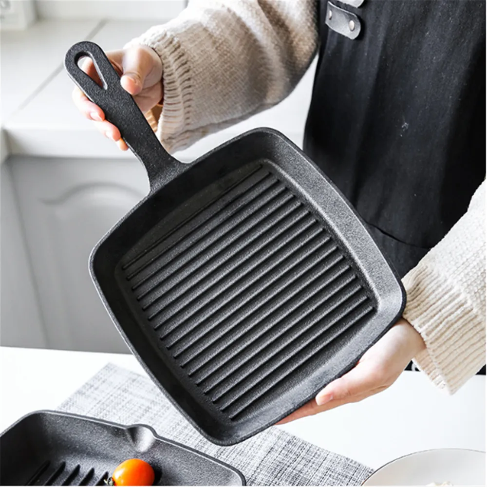 

Pan Cast Iron Cauldron Steak Skillet Grill Pan Gas Stoves Non-stick Frying Pans Home Garden Wok Pan Stripe Thick-bottomed Pans