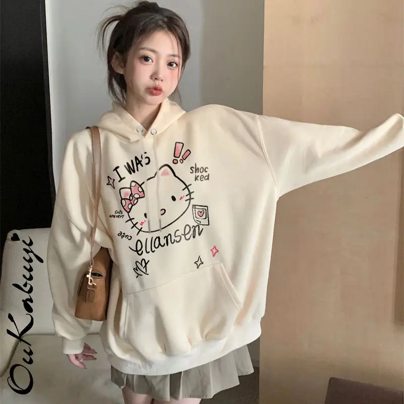 

Autumn Winter Hello Kitty Kawaii Anime Sanrio Hoodie Clothes Cute Kt Cat Cartoon Long Sleeve Shirt Sweet Gifts for Girls