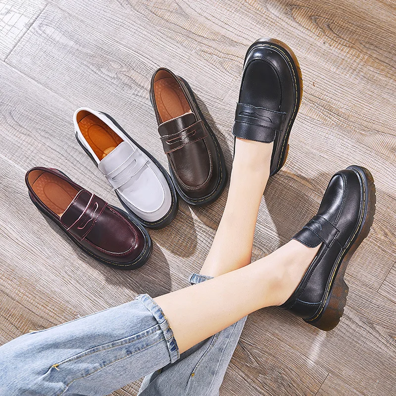 

Genuine Leather Platform Shoes Women's Loafers 2021 Luxury Woman Pumps Shoes for Women Heels Party Loafer Shoe Woman Heel 45 46