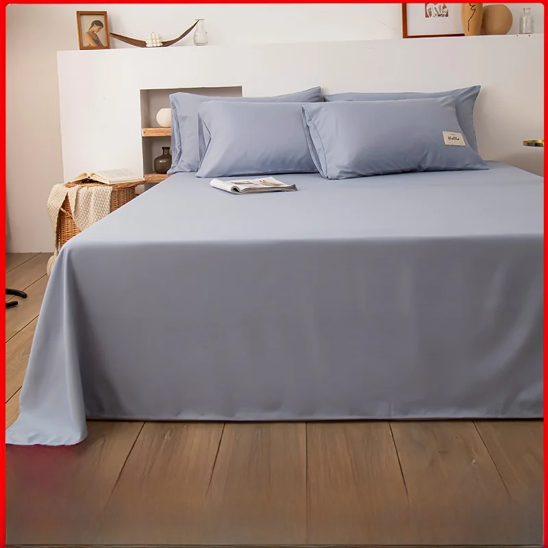 Простыня из стираного хлопка цельное однотонное постельное белье одноместное