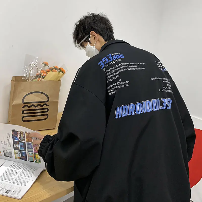 

Мужская куртка в стиле хип-хоп, весенне-осенний трендовый топ в гонконгском стиле, японская простая куртка с надписью, американское повседн...