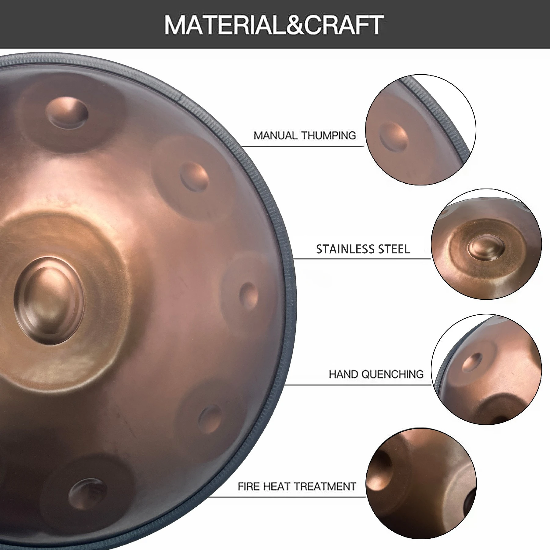 Майстер-серия ручной работы Mini 18 22 дюйма D Kurd C # Amara Handpan Drum 9 10 Note 440 Гц 432 Инструмент