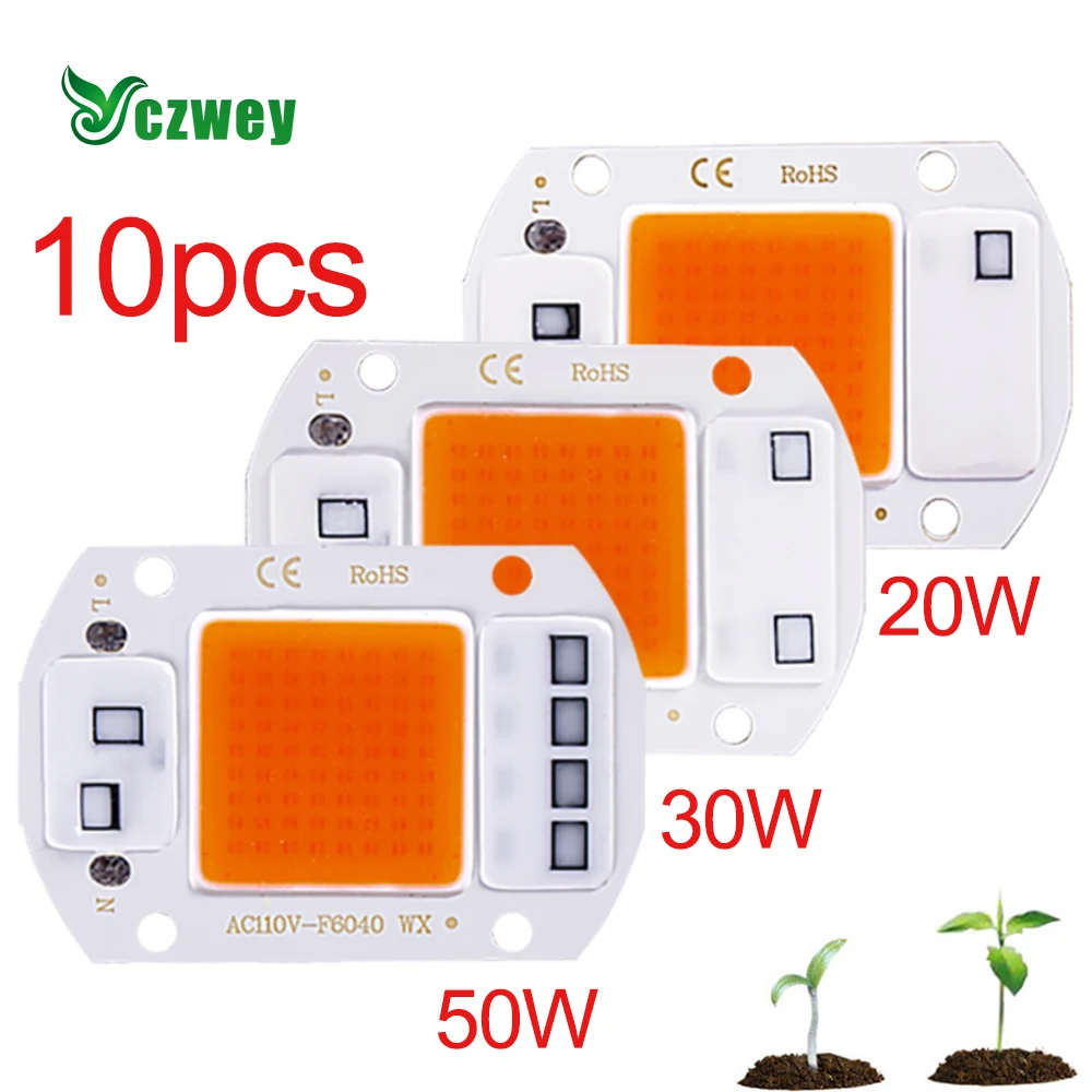 

10pcs LED Grow COB Chip Phyto Lamp Full Spectrum AC220V 20W 30W 50W For Indoor Plant Seedling Grow and Flower Growth Lighting