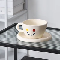 simple smiley mug milk breakfast cup home irregular smiley cup saucer female cute ceramic coffee cup saucer couple coffee cup