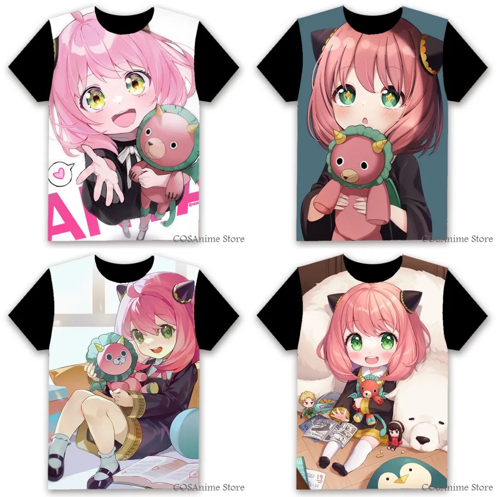 

Anime T-shirt SPYxFAMILY Cute Anya Forger 3D Printed Cosplay Short Sleeve Women Men Black Tee Tops Casual Summer Clothing
