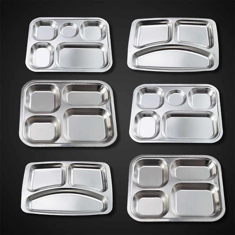 

Durable Stainless Steel Trays Divided Dinner Plate Lunch Container Fast Food Tray Meal Tray Wholesale 1pc