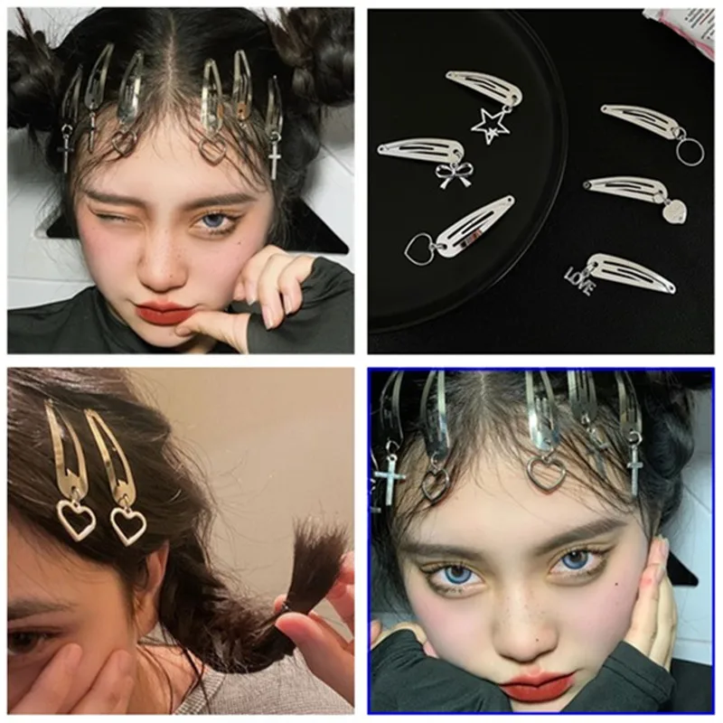 

2pcs New BB Bangs Clip Forehead Female Sweet Cool French Twist Hair Accessories Pendant Metal Cross Love Hair Clip Braiding Hair