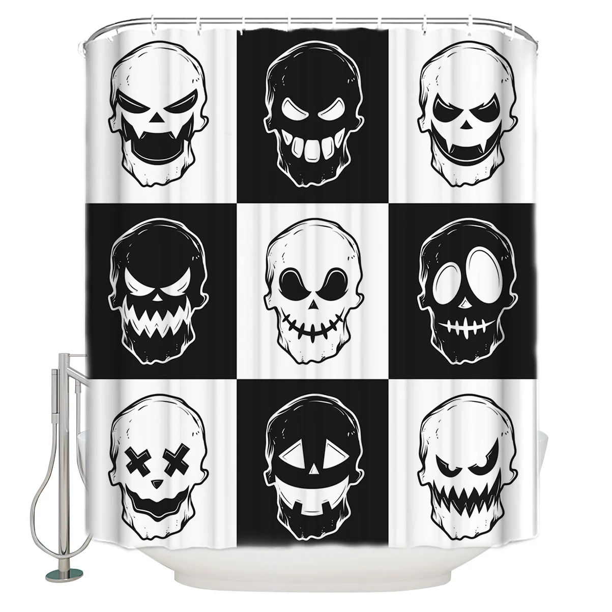 

Skull Smiley Grimace Shower Curtain Eco-Friendly Bath Curtain with Hooks Polyester Waterproof Curtain Bathroom Decor