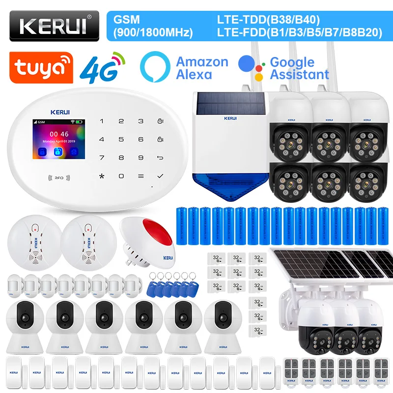 

KERUI W204 Residential Alarm System 4G WIFI GSM Alarm Smart Life Alexa Motion Sensor Outdoor Solar Siren RFID Card