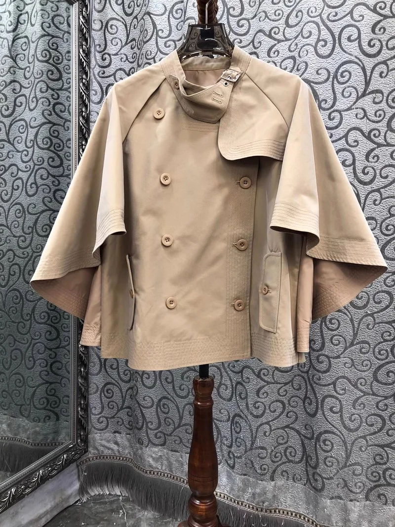 

Женская двубортная накидка-пончо, Повседневная Свободная черная винтажная куртка цвета хаки, верхняя одежда, осень-зима 2023