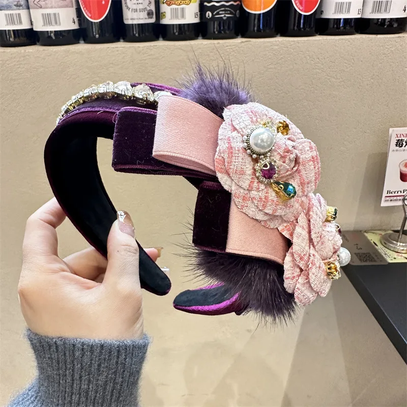 

2023 Female Camellia Bow Hairbands Autumn and Winter Headbands