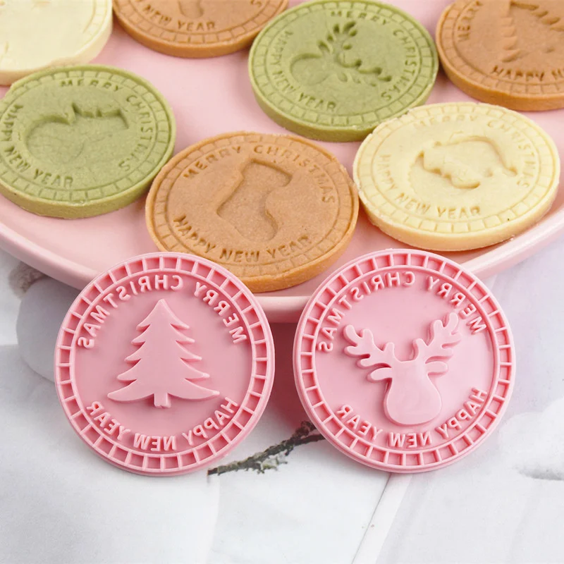 9Pcs/set Merry Christmas Round Jam Sauce Cookie Cutters 3D Press Chocolate Sandwich Biscuit Making Mould Fondant Embosser Stamps |