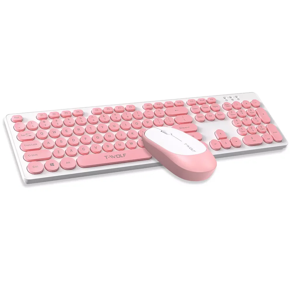 

T-WOLF TF770 2.4G Wireless Keyboard Mouse Combo Retro Punk Round Keycap Comfortable Mute Typing keyboard mouse for PC Laptop