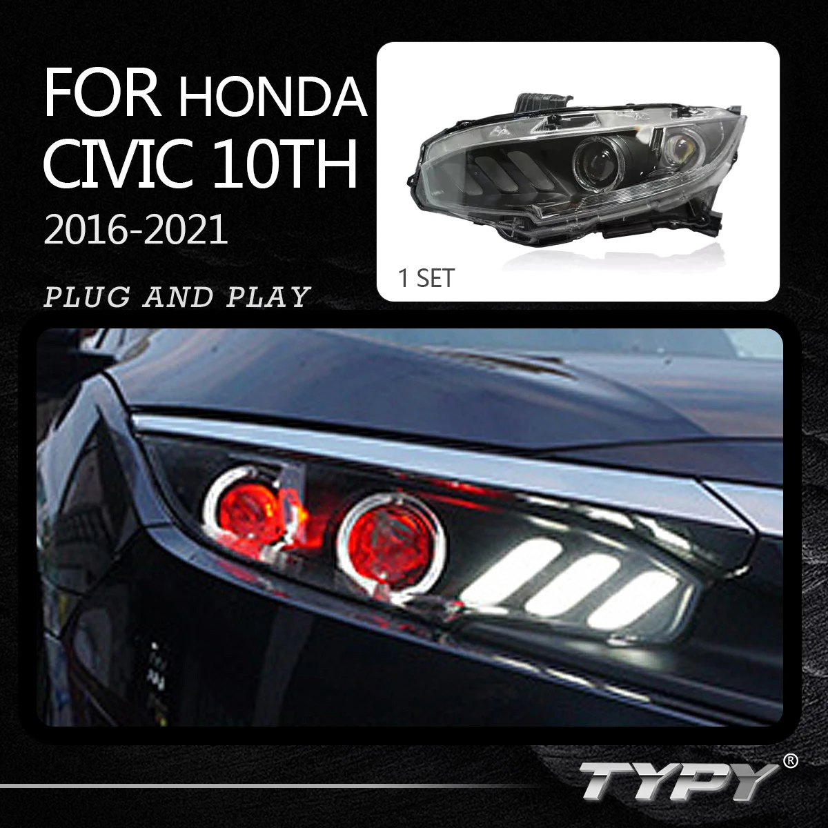 

Оригинальная светодиодная фара, динамическая Светодиодная лампа поворота для Honda Civic 10 Gernareation 2016-2021