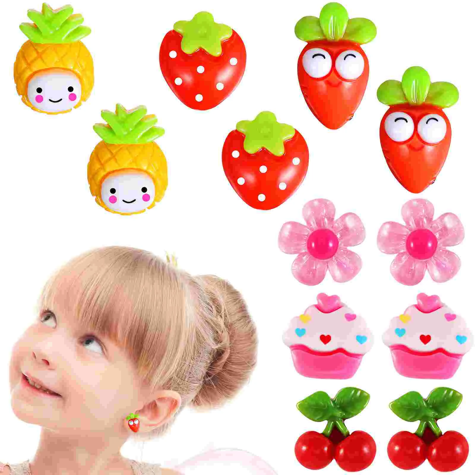

6 Pairs Ear Clip Kids Decor Children Clip-on Earrings Creative Jewelries Play Lightweight Hoops Ornaments