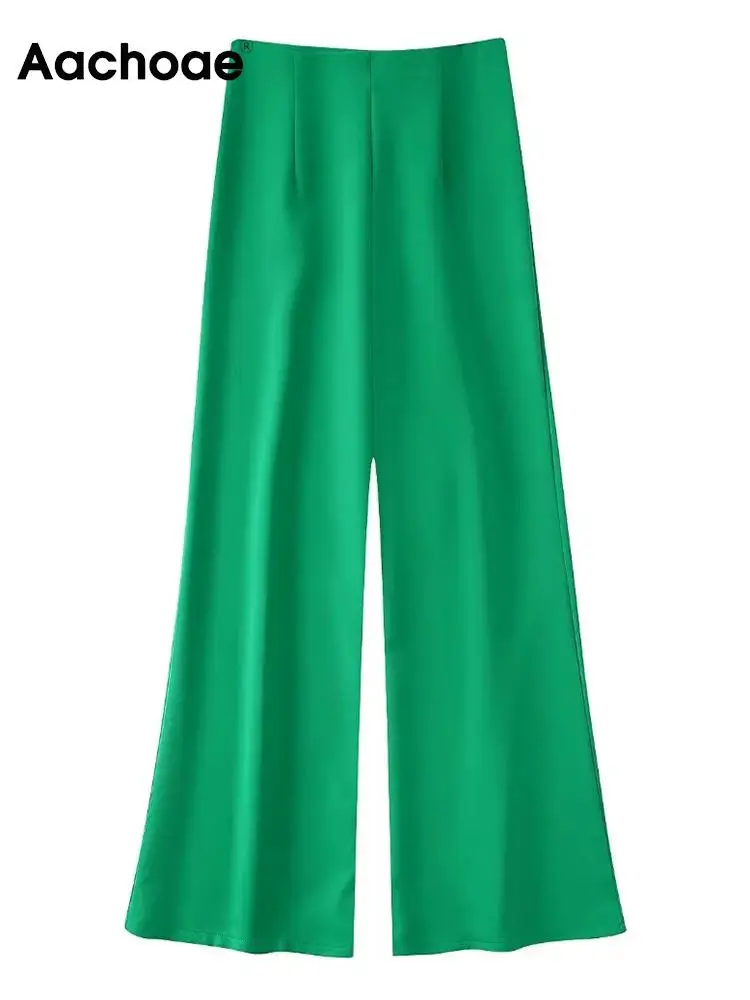 

Aachoae Women Casual Solid Color Wide Leg Pants Fashion High Waist Long Pants Ladies Back Zipper Fly Trousers Mujer Pantalon