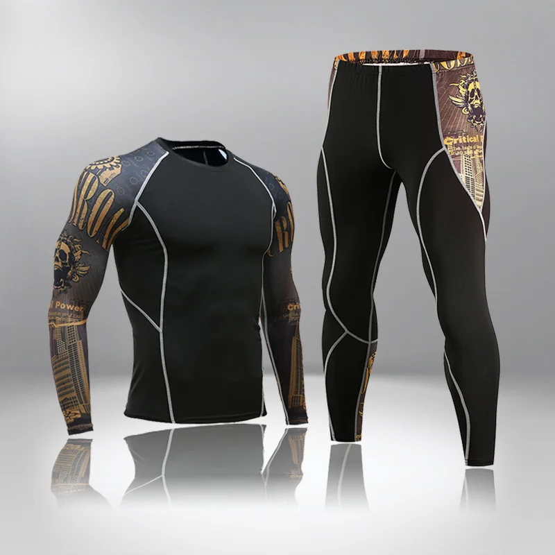 

Men's Running Sport Tights Shirt Pants Basketball Cropped Compression Leggings Gym Fitness Sportswear For Male Athletic Trousers