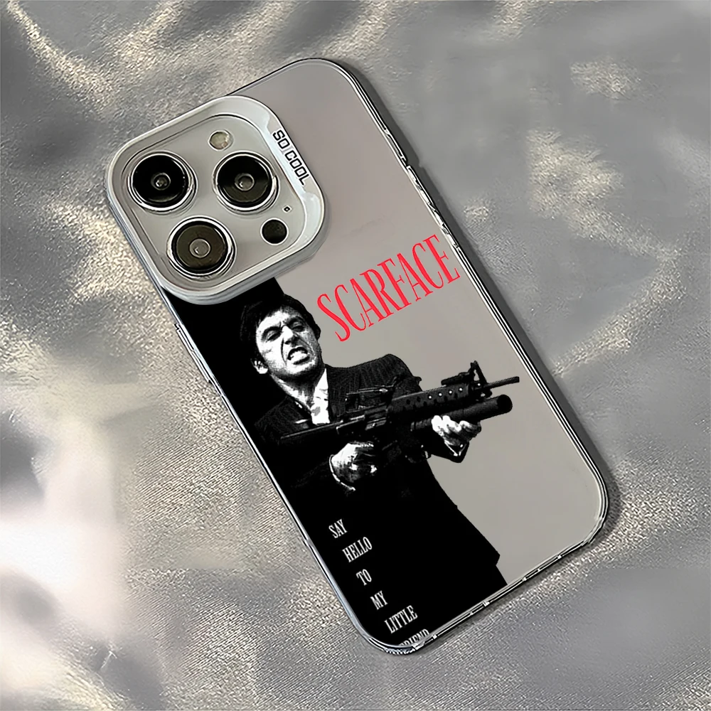 Movie S-Scarface Laser Phone Case for iPhone 12 11 13 14 15 16 Max Pro Plus IMD Shockproof Silicone Coque