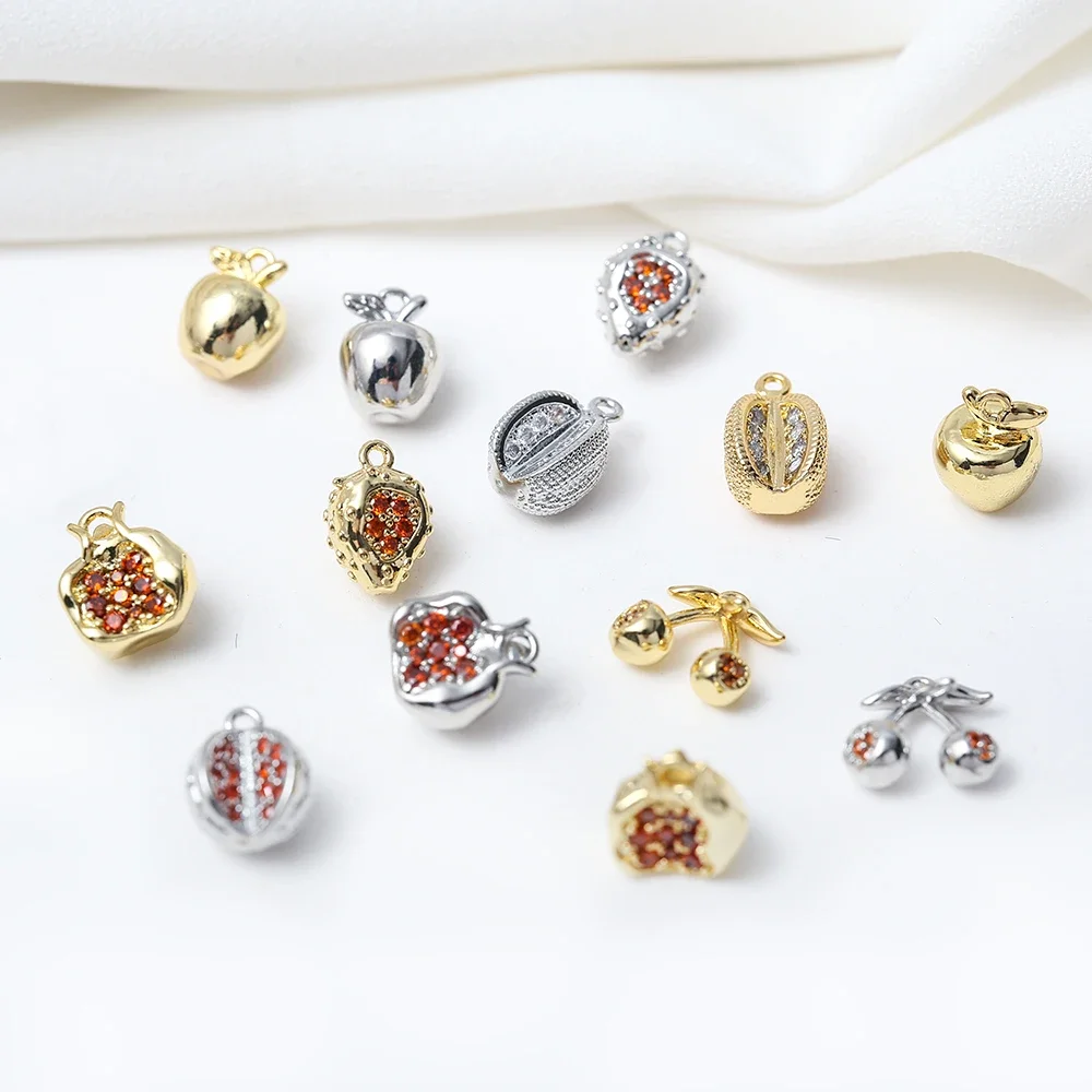 5 латунных фруктовых кулонов с микропокрытием CZ гранатовые семена яблоки вишня