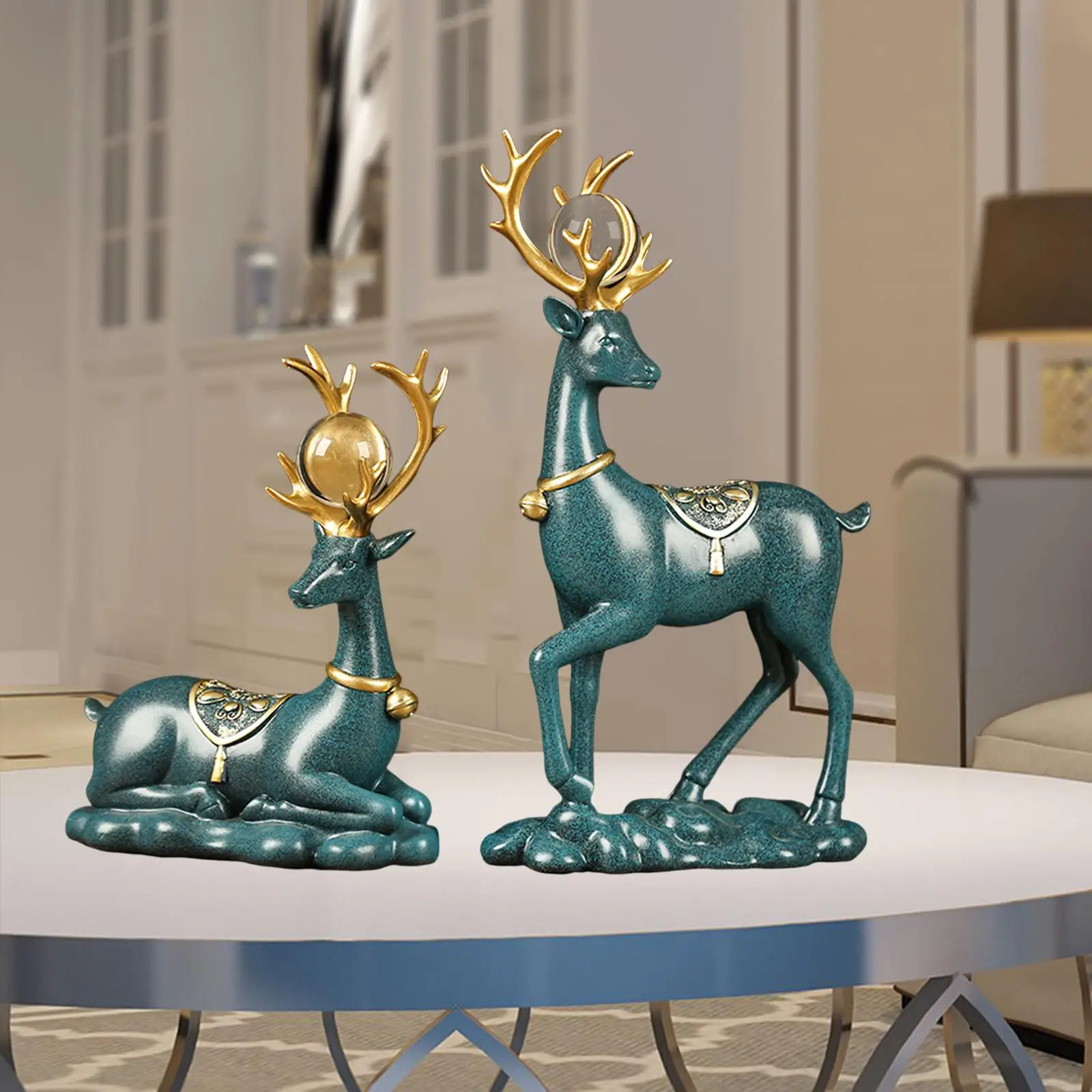 

Nordic Reindeer Figurines Sculpture Deer Statues for Home Shelf Table Bedroom Decoration