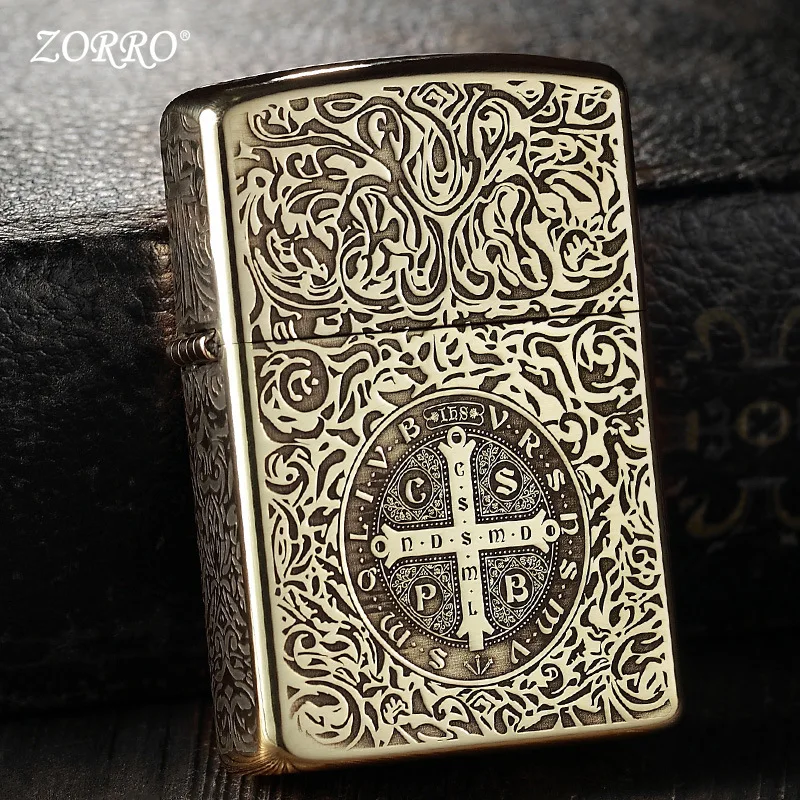 

Zorro Vintage Grinding Wheel Kerosene Lighter Five Sides Engraved Original Copper Constantine Pattern, Gift For Men