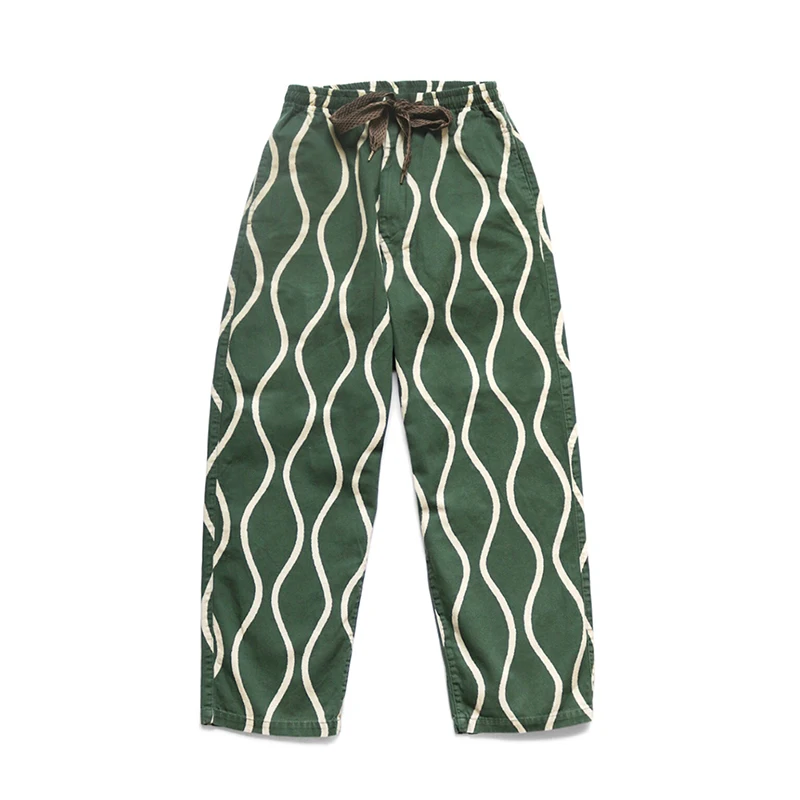 

KAPITAL Hirata Hohiro Japan Style Tangcao Full Width Printed Cotton Linen Canvas Used Stripe Men's and Women's Casual Pants