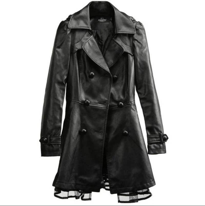 Vintage Oversize Leather Jackets Women High Quality Leather Trench Coat New Women Black Leather Jacket Jaqueta De Couro Feminino