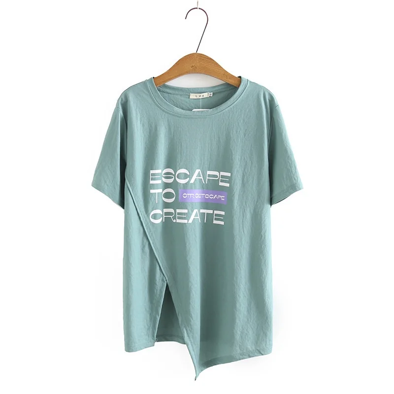 

Plus Size XL-4XL Women's Cute Letter Printed Summer Tshirts Irregular Casual Female Tops