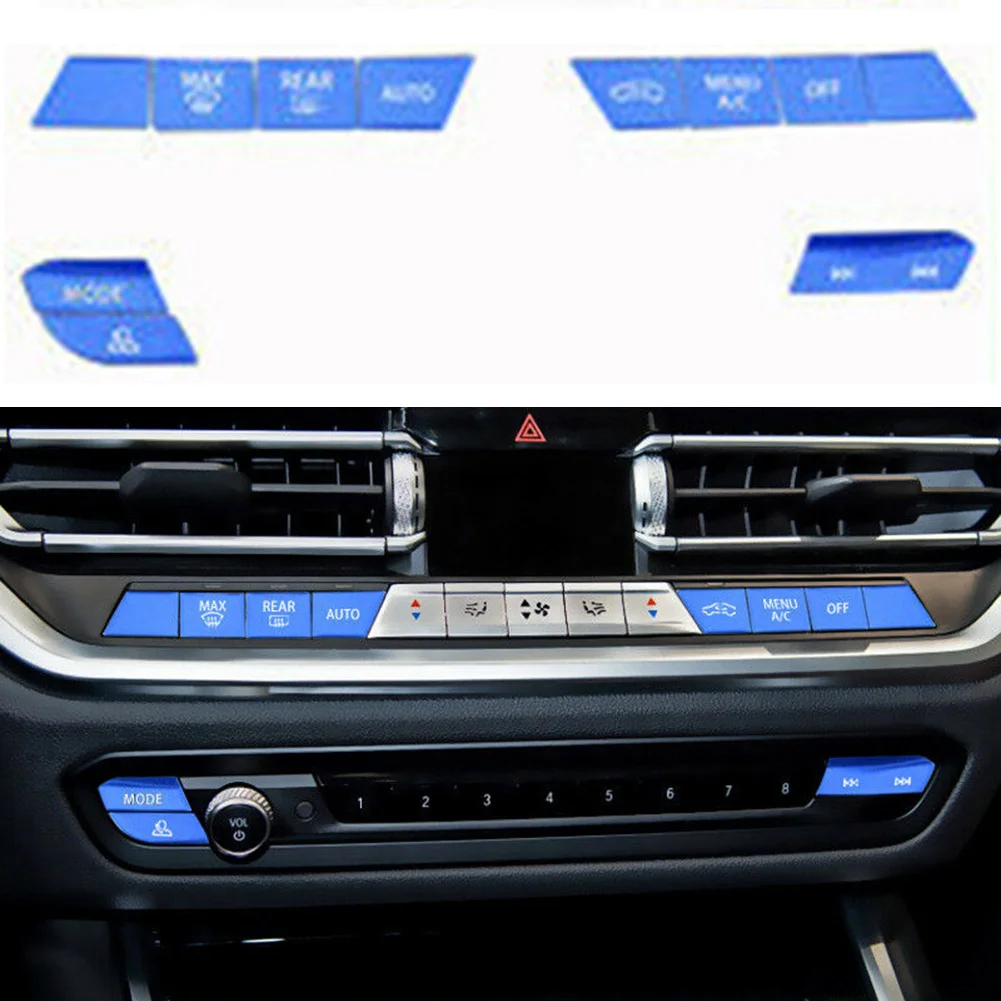 

11Pcs Blue Car Front AC Button Fan Speed Button Cover Auto Interior Aluminum Alloy Styling Stickers For BMW 3 G20 4 G22 1 F40