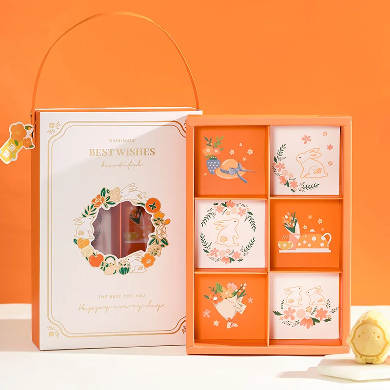 

LBSISI Life 5pcs Creative Mid-Autumn Festival Mooncake Packaging Box Egg Yolk Crisp Parsty Gift Box Orange Wreath Window Decora