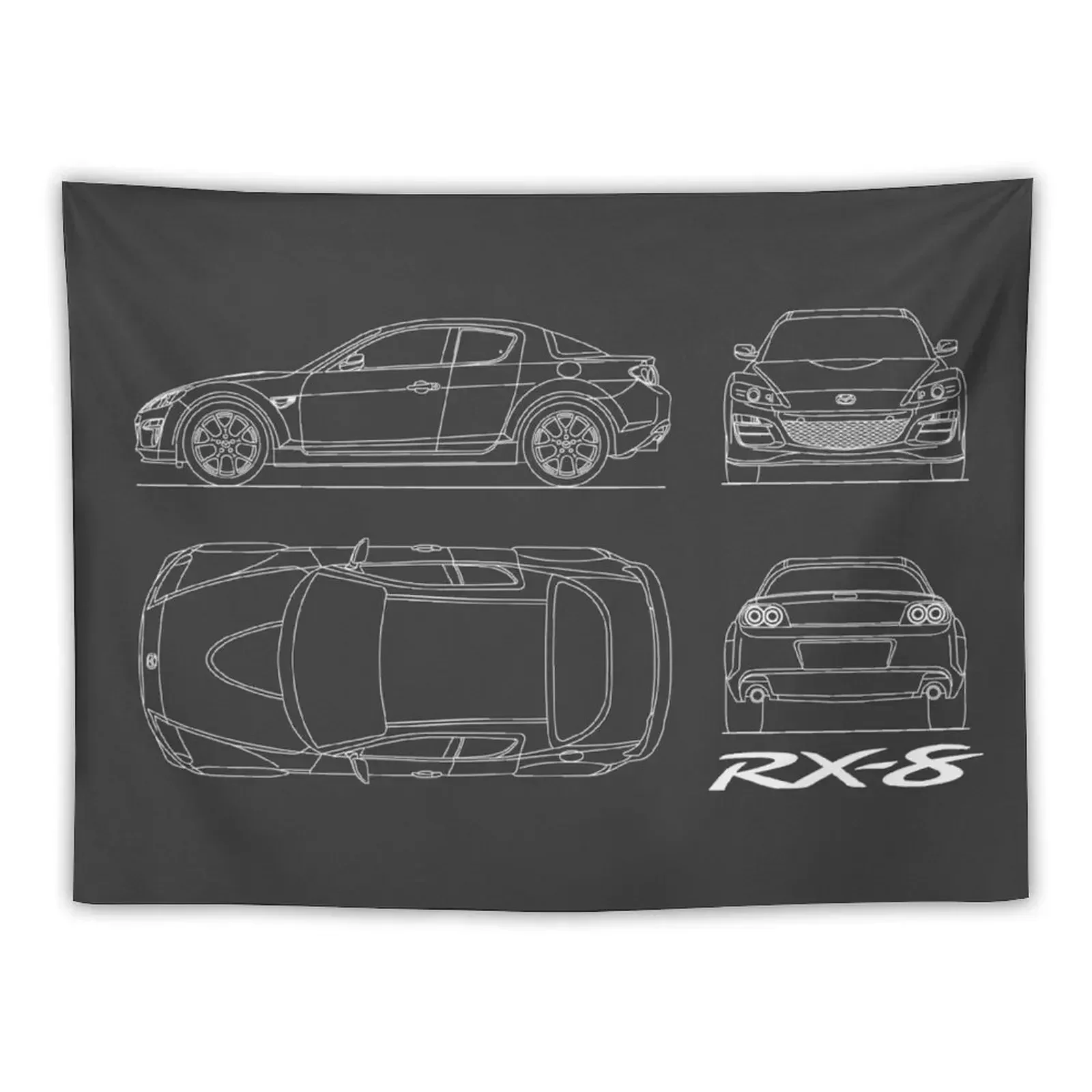 RX-8 Blueprint в черном гобелене Эстетическое украшение комнаты Настенные покрытия